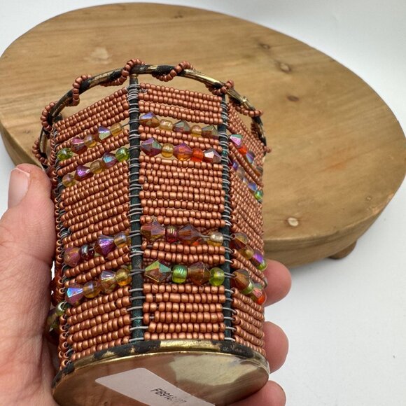 Votive Holder Moroccan style vibe Glass Beads Hand Woven boho bohemian - Picture 7 of 9